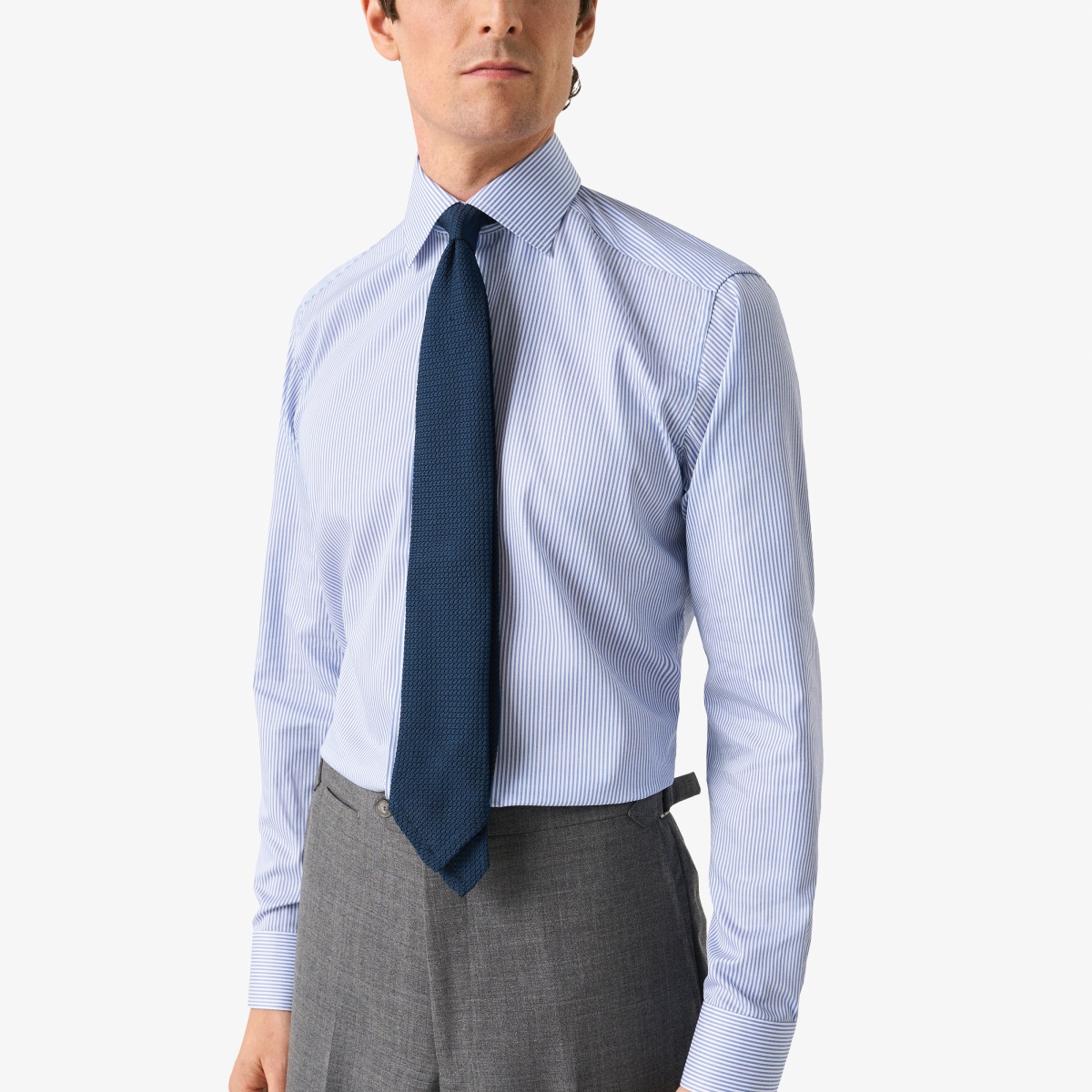 Eton mėlyni slim fit dryžuoti tvilo marškiniai