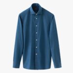 Eton tamsiai mėlyni slim fit džinsiniai tvilo marškiniai