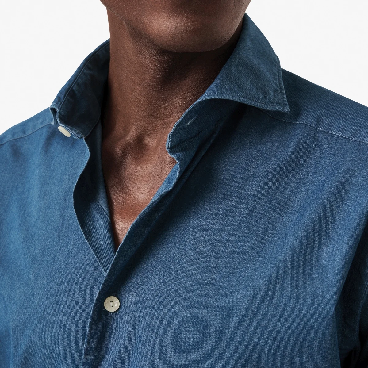 Eton tamsiai mėlyni slim fit džinsiniai tvilo marškiniai