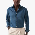 Eton tamsiai mėlyni slim fit džinsiniai tvilo marškiniai