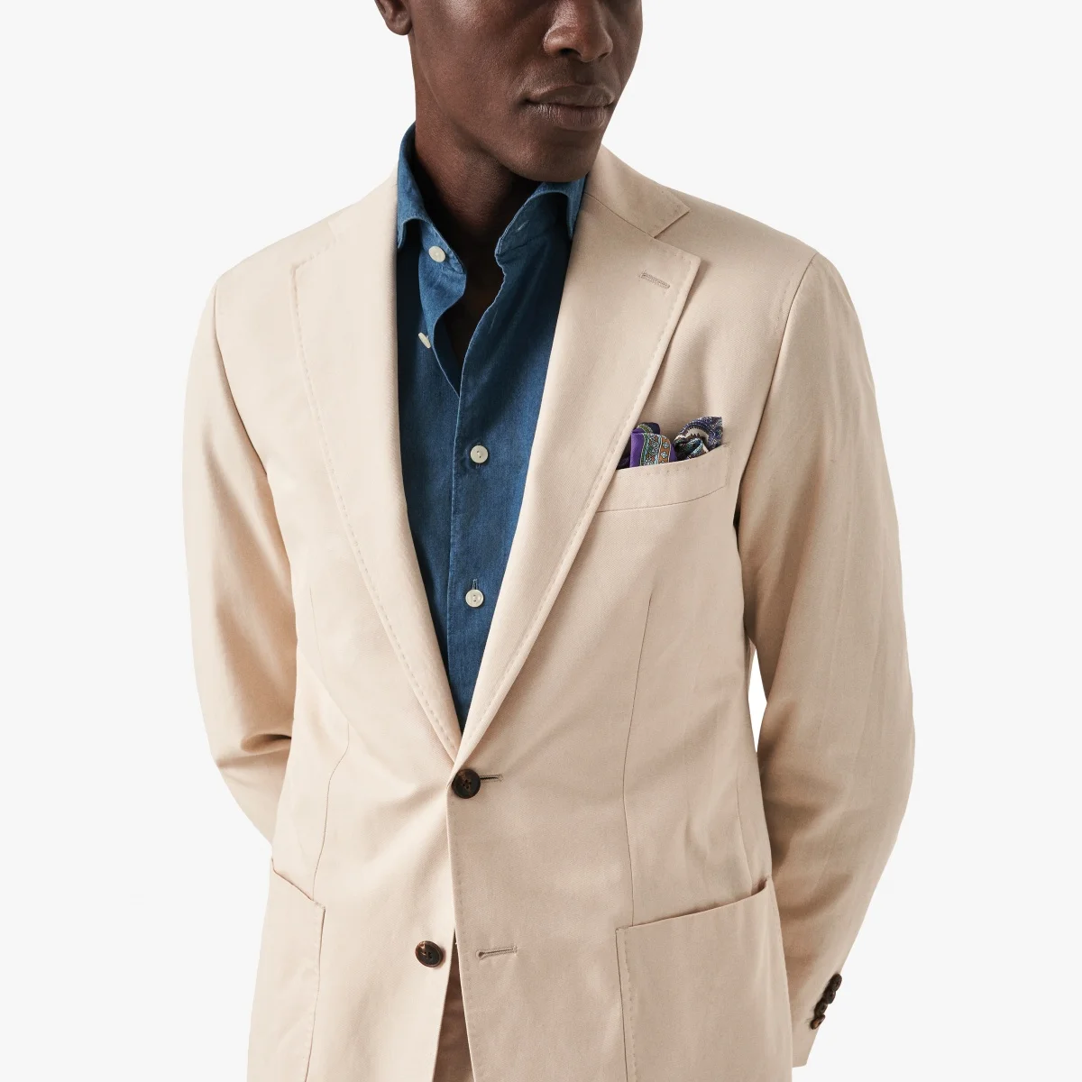 Eton tamsiai mėlyni slim fit džinsiniai tvilo marškiniai