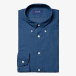 Eton tamsiai mėlyni slim fit džinsiniai tvilo marškiniai - button-down
