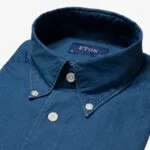 Eton tamsiai mėlyni slim fit džinsiniai tvilo marškiniai - button-down