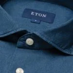 Eton tamsiai mėlyni slim fit džinsiniai tvilo marškiniai