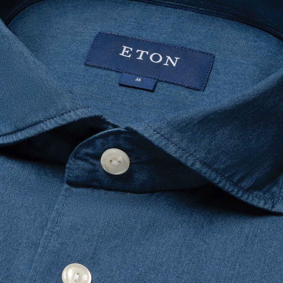 Eton tamsiai mėlyni slim fit džinsiniai tvilo marškiniai