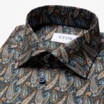 Eton tamsiai mėlyni slim fit firminio tvilo marškiniai su paisley raštu