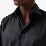 Eton tamsiai mėlyni slim fit firminio tvilo marškiniai