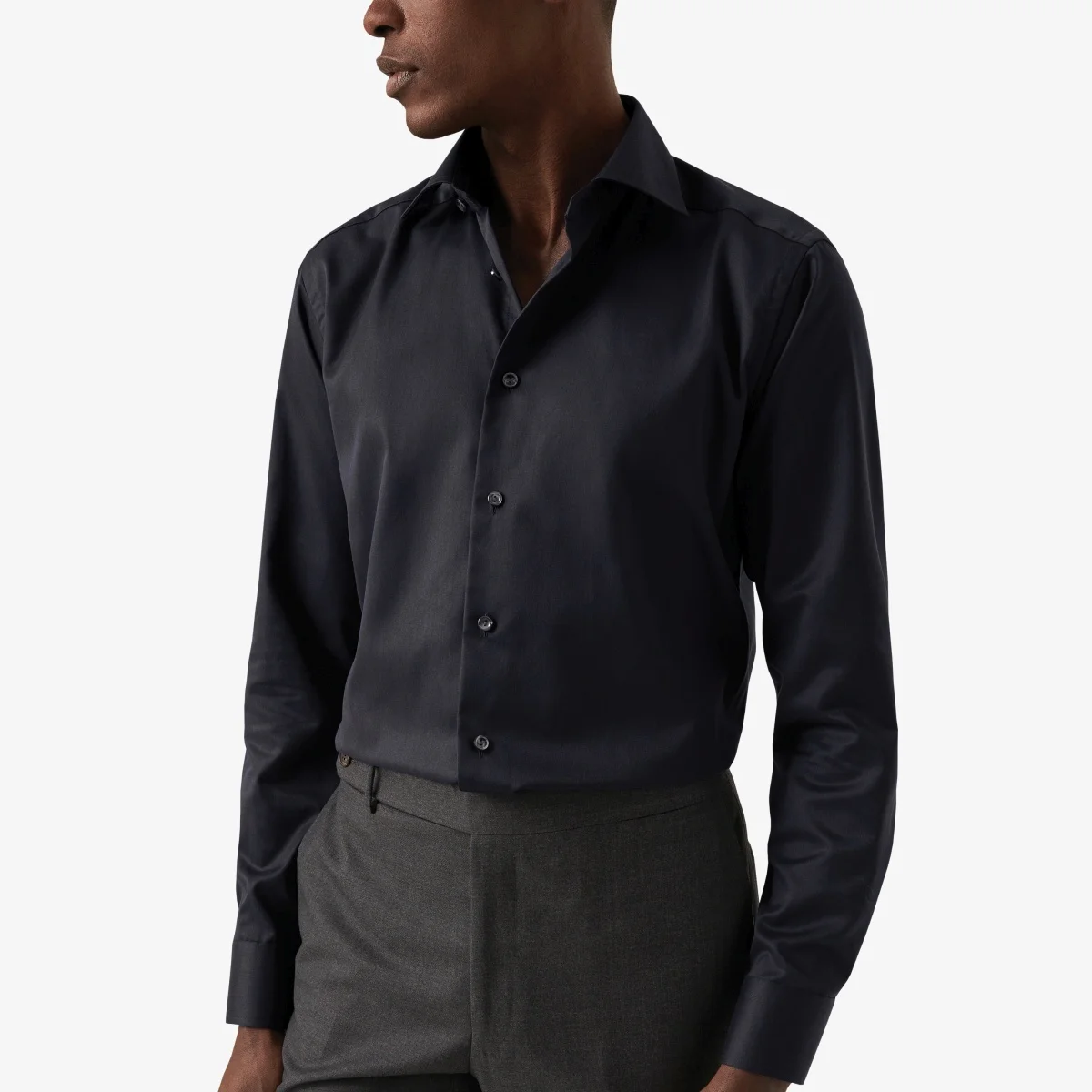 Eton tamsiai mėlyni slim fit firminio tvilo marškiniai