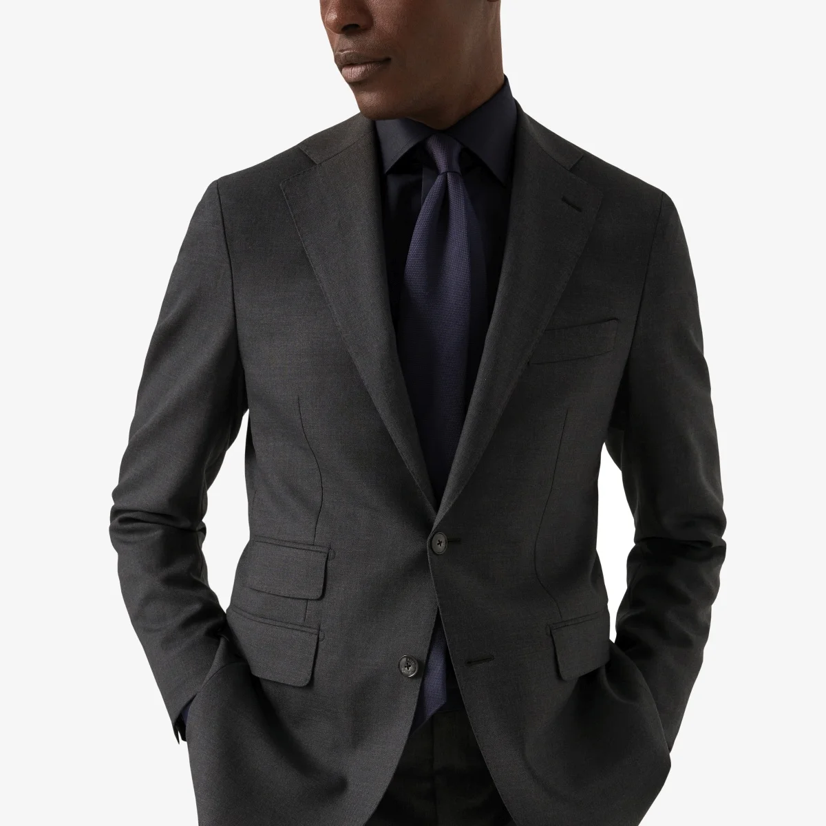 Eton tamsiai mėlyni slim fit firminio tvilo marškiniai