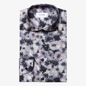 Eton purple slim fit floral print cotton tencel men's party shirt