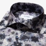 Eton purple slim fit floral print cotton tencel shirt