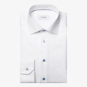 Eton white slim fit signature twill shirt - blue buttons