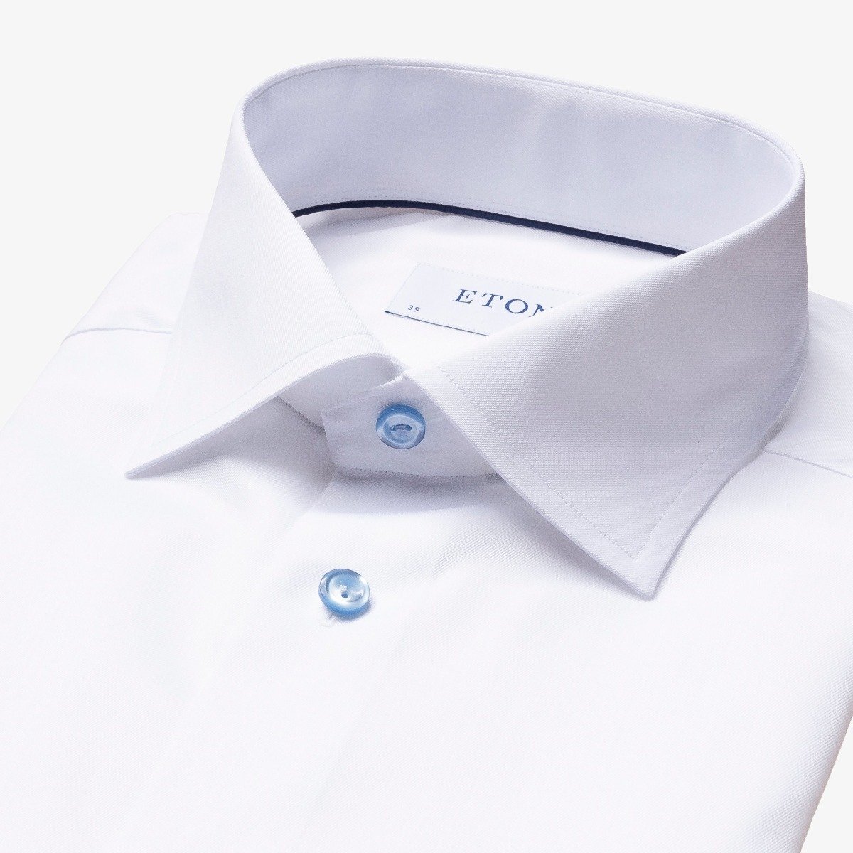 Eton white slim fit signature twill men's dress shirt - Blue buttons