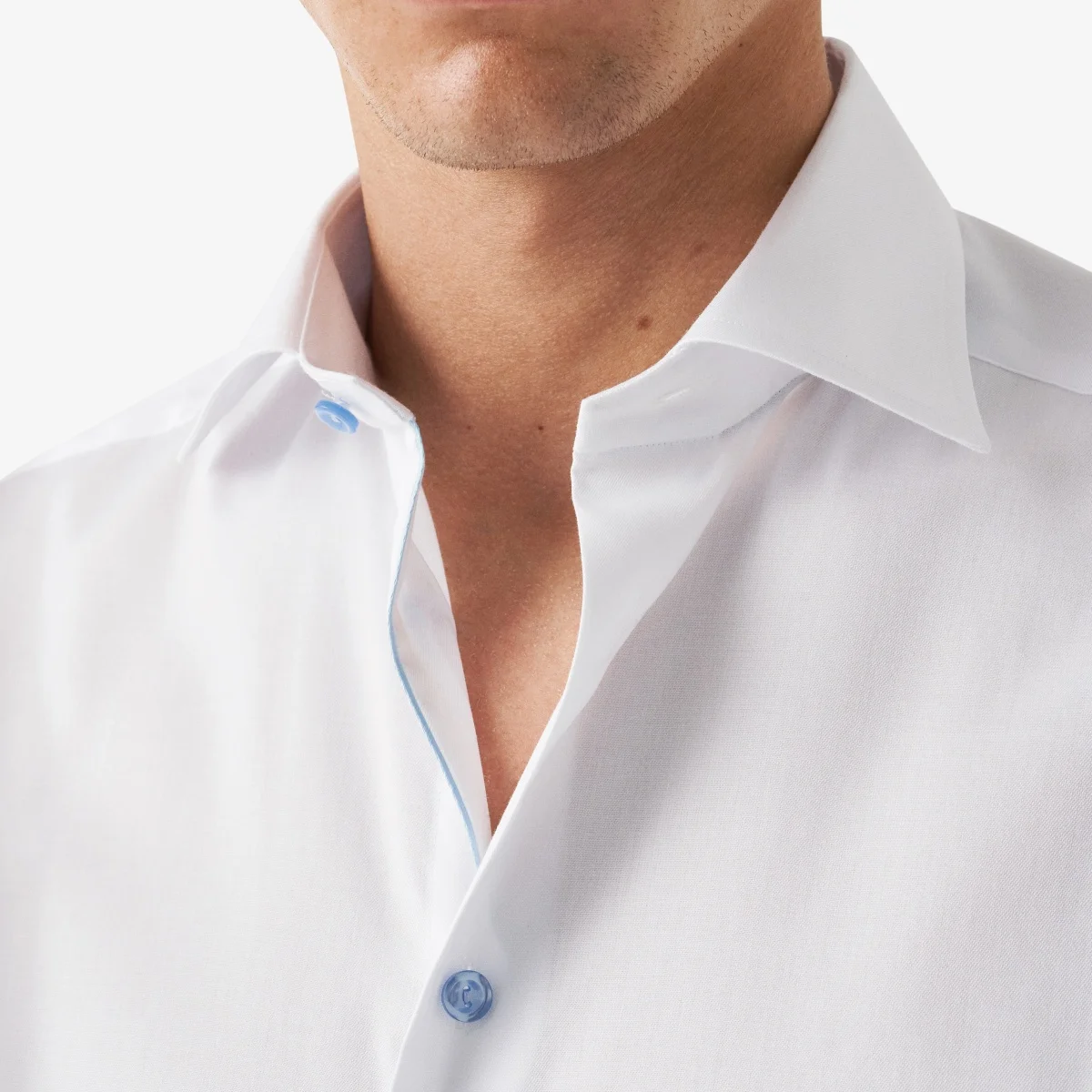 Eton white slim fit signature twill shirt - blue buttons