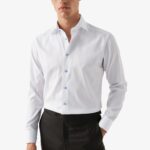 Eton white slim fit signature twill shirt - blue buttons