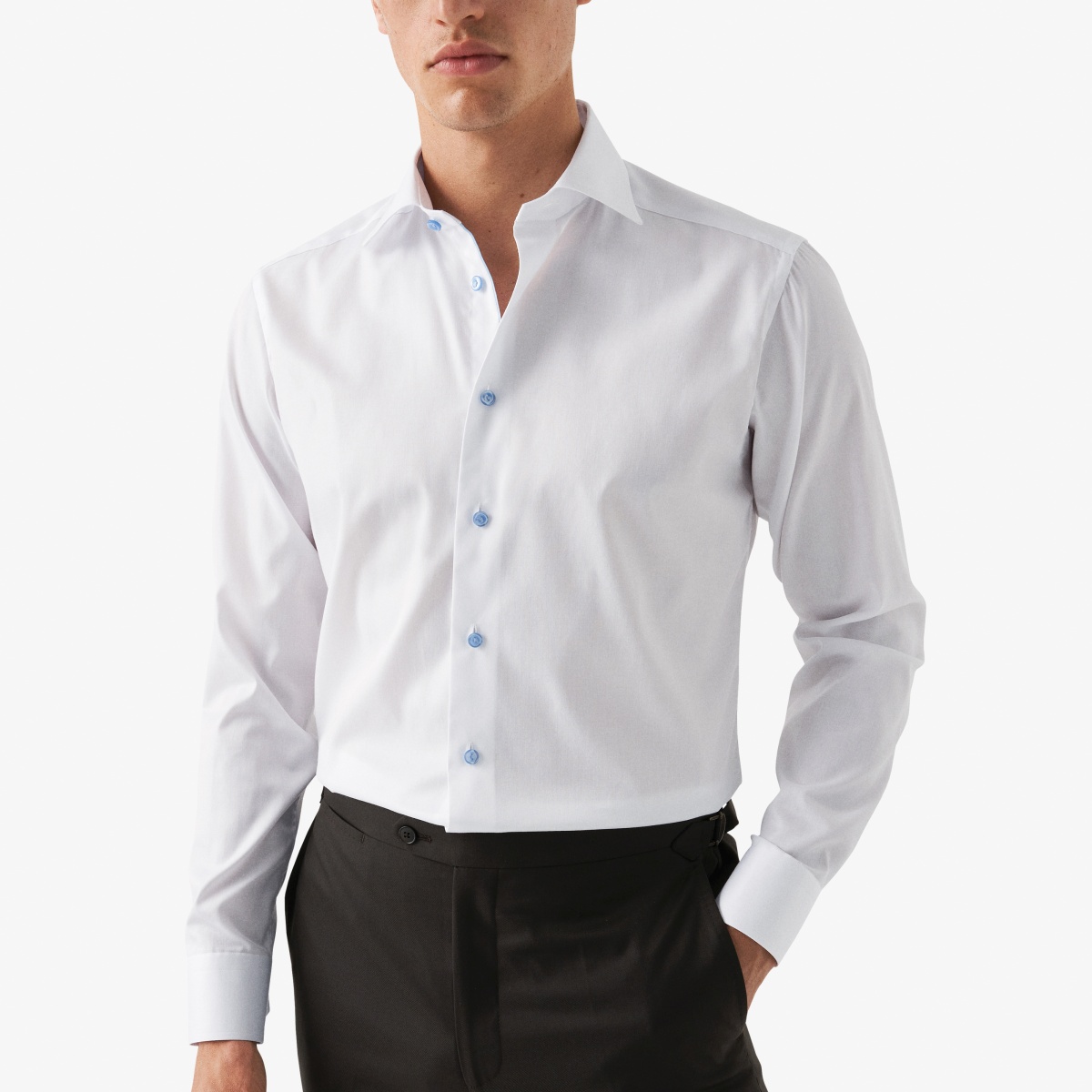 Eton white slim fit signature twill shirt - blue buttons