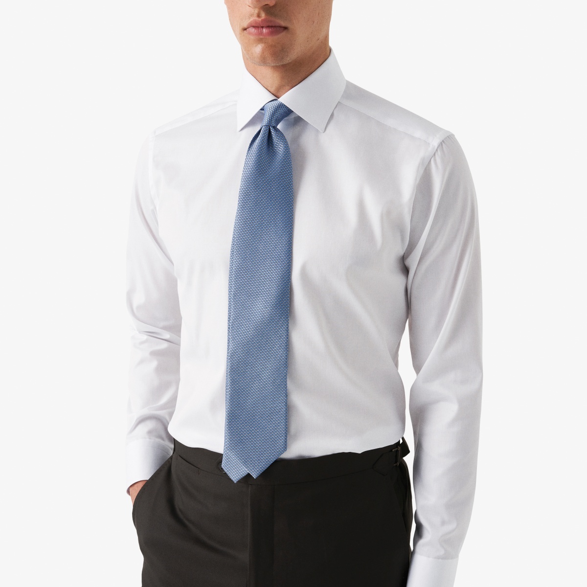 Eton white slim fit signature twill shirt - blue buttons