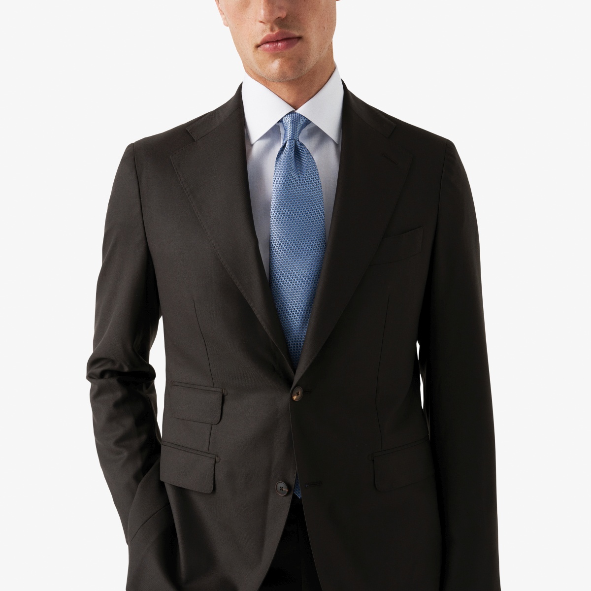 Eton white slim fit signature twill shirt - blue buttons