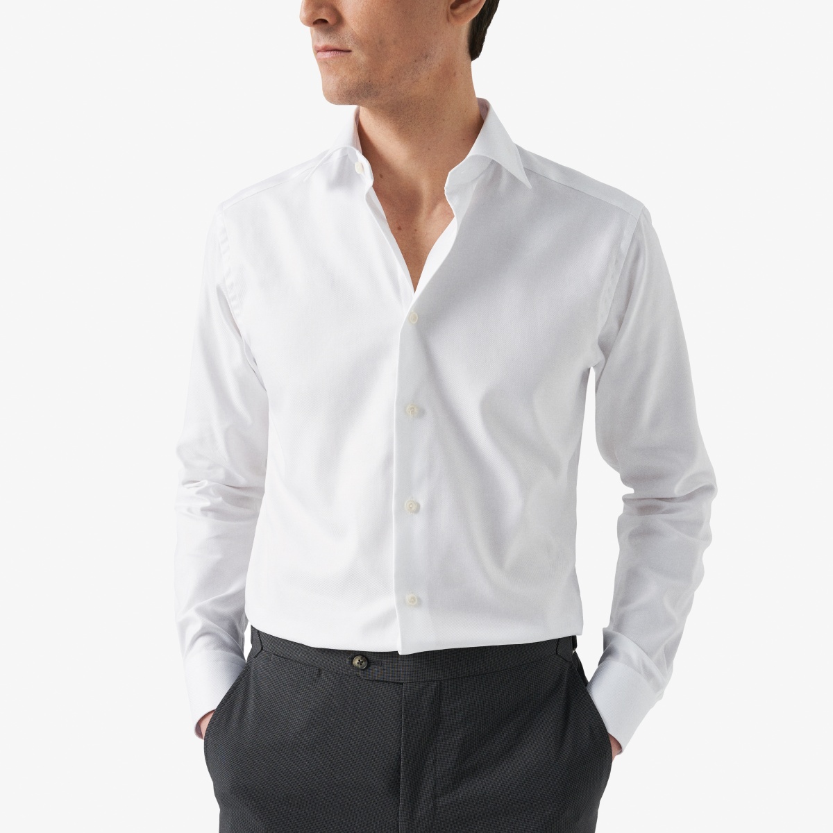 Eton white slim fit textured twill shirt