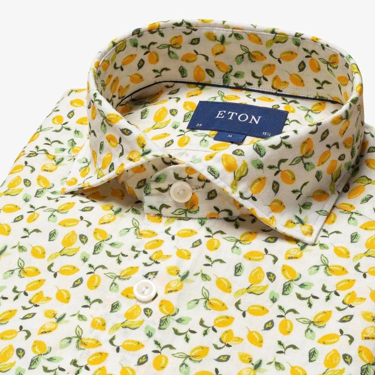 Eton yellow slim fit lemon print linen men's party shirt