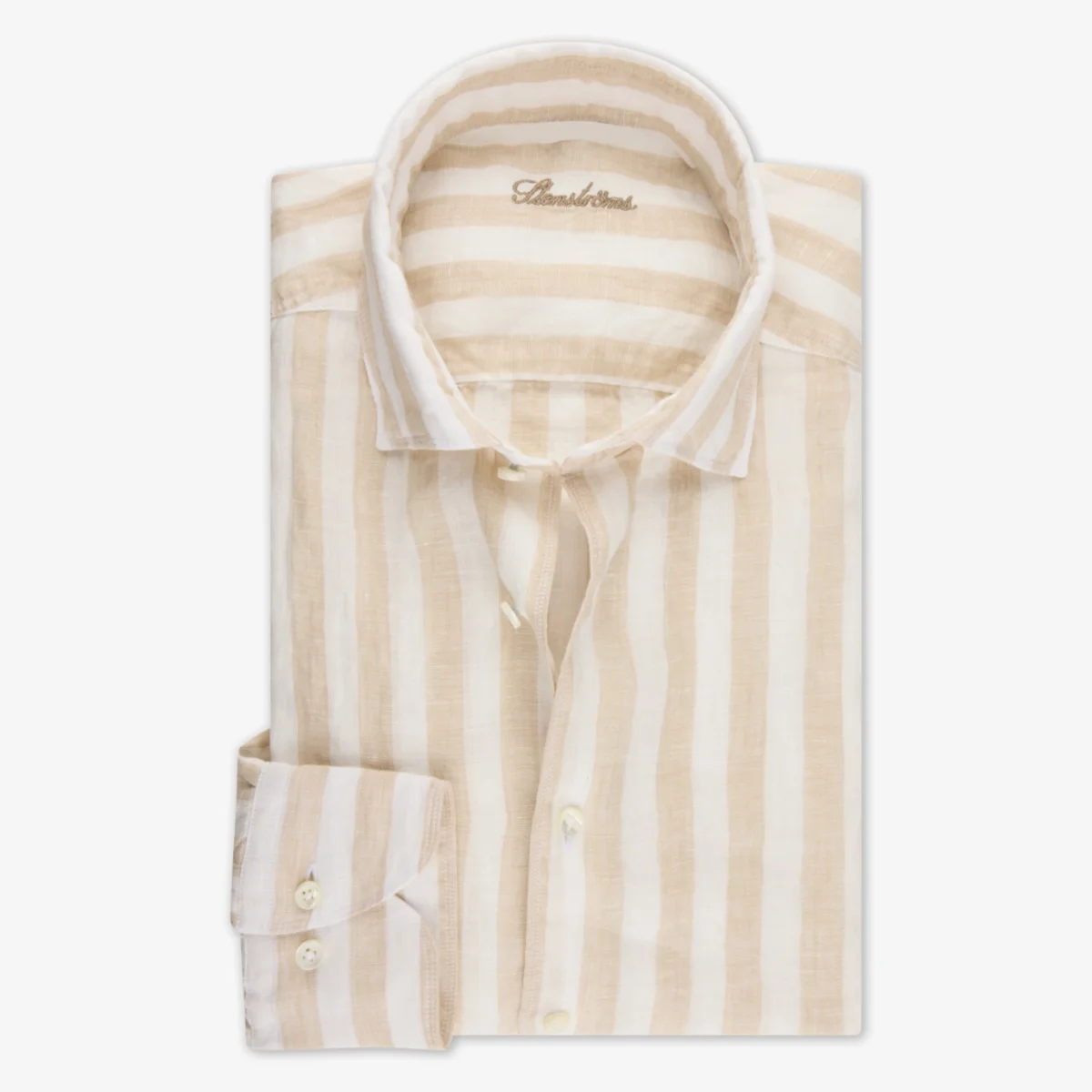 Stenströms beige slim fit bold striped linen shirt