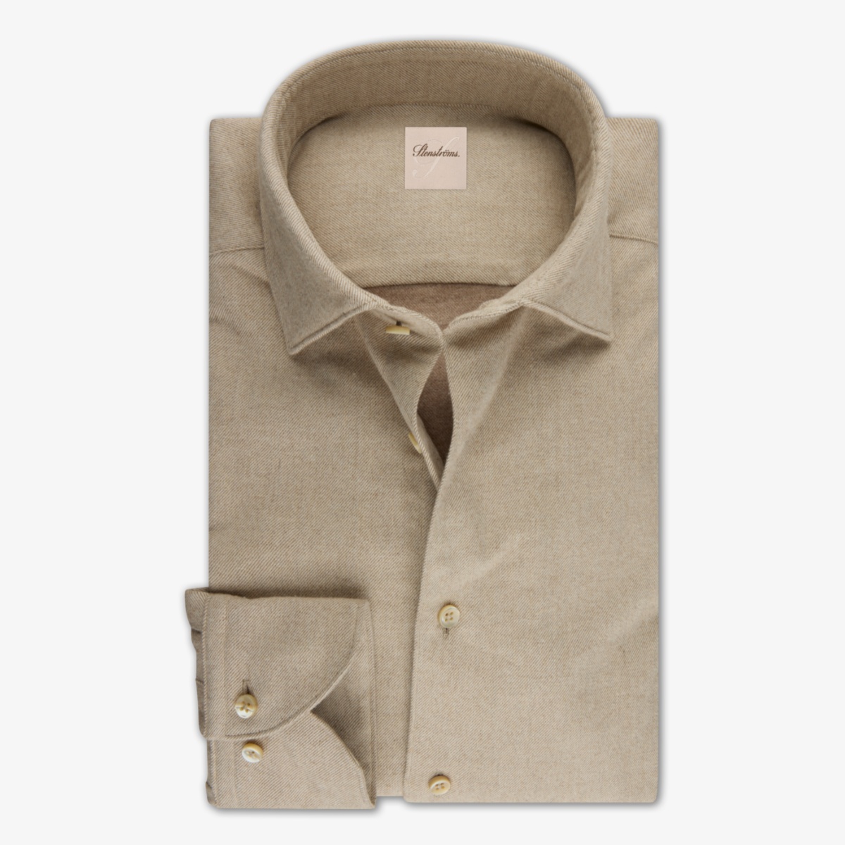 Stenströms beige slim fit flannel twill shirt