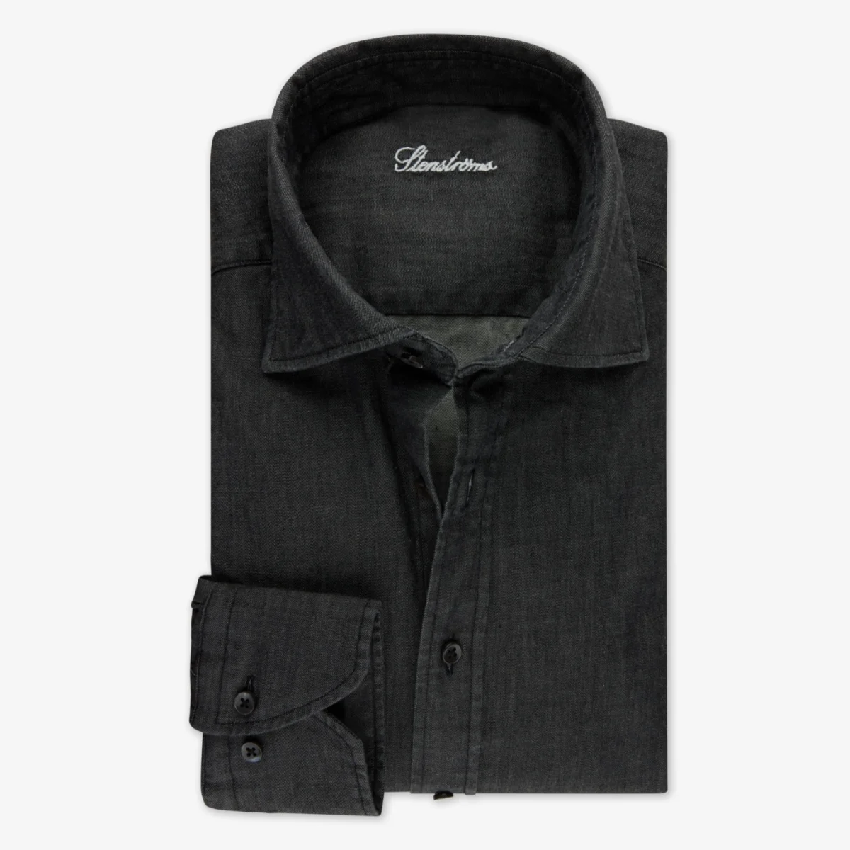 Stenströms black slim fit denim stretch shirt