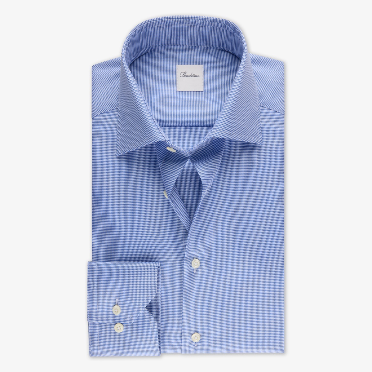 Stenströms blue slim fit houndstooth twill shirt