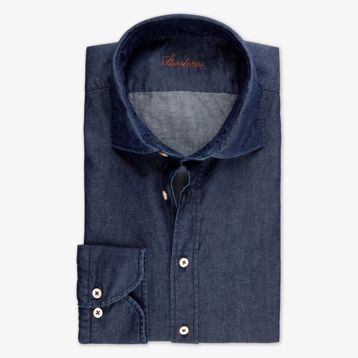 Stenströms dark blue slim fit denim stretch shirt