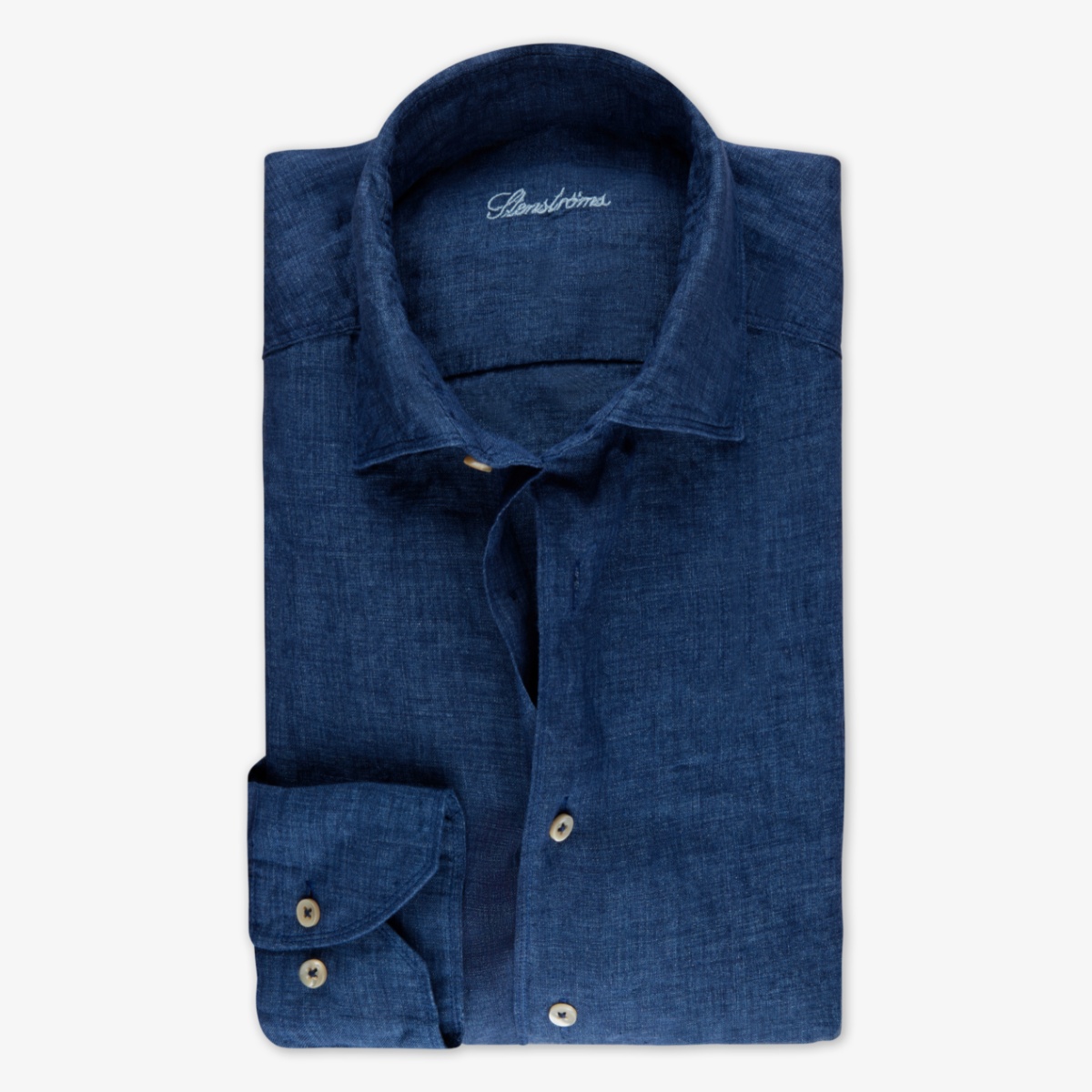 Stenströms dark blue slim fit linen shirt