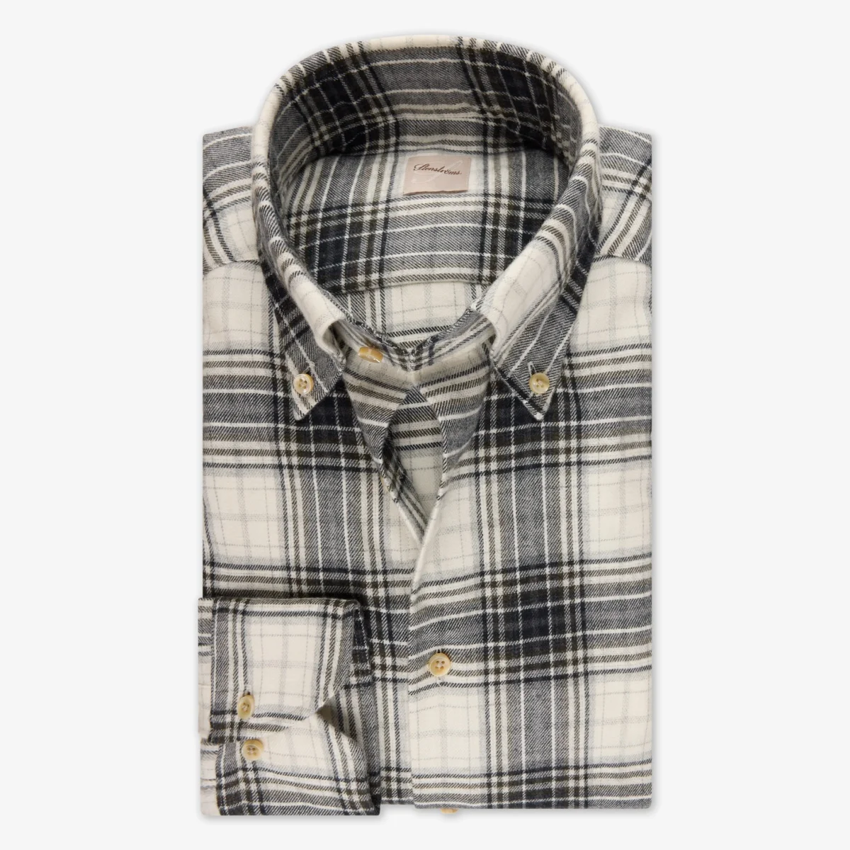 Stenströms dark green and white slim fit checked flannel twill shirt