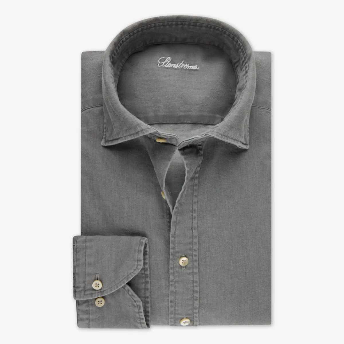 Stenströms grey slim fit denim stretch shirt
