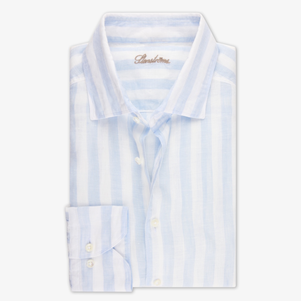 Stenströms light blue slim fit bold striped linen shirt
