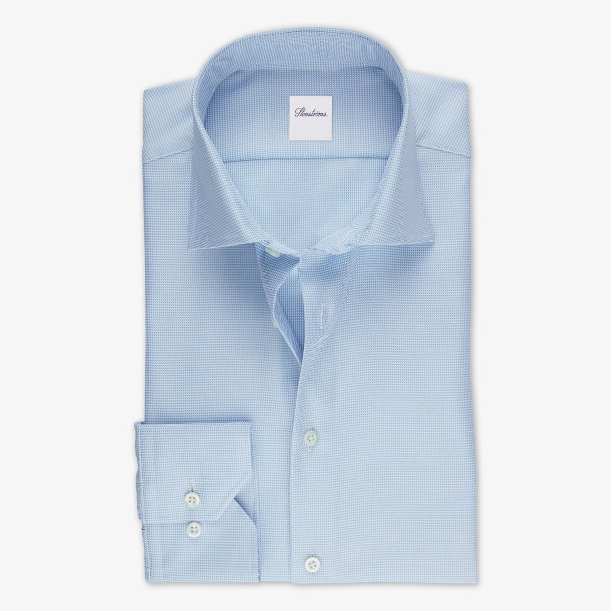 Stenströms light blue slim fit houndstooth twill shirt