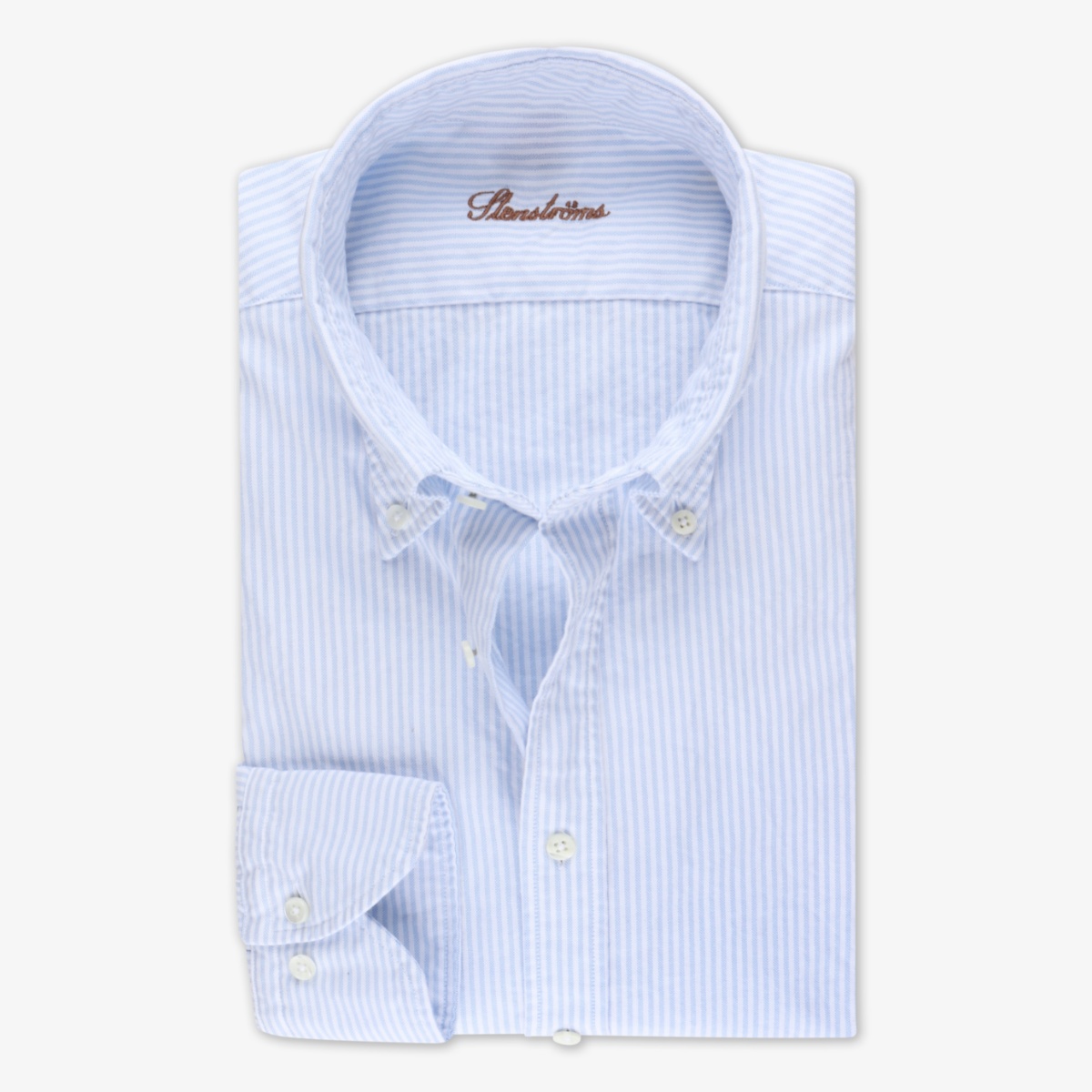 Stenströms light blue slim fit striped washed oxford shirt