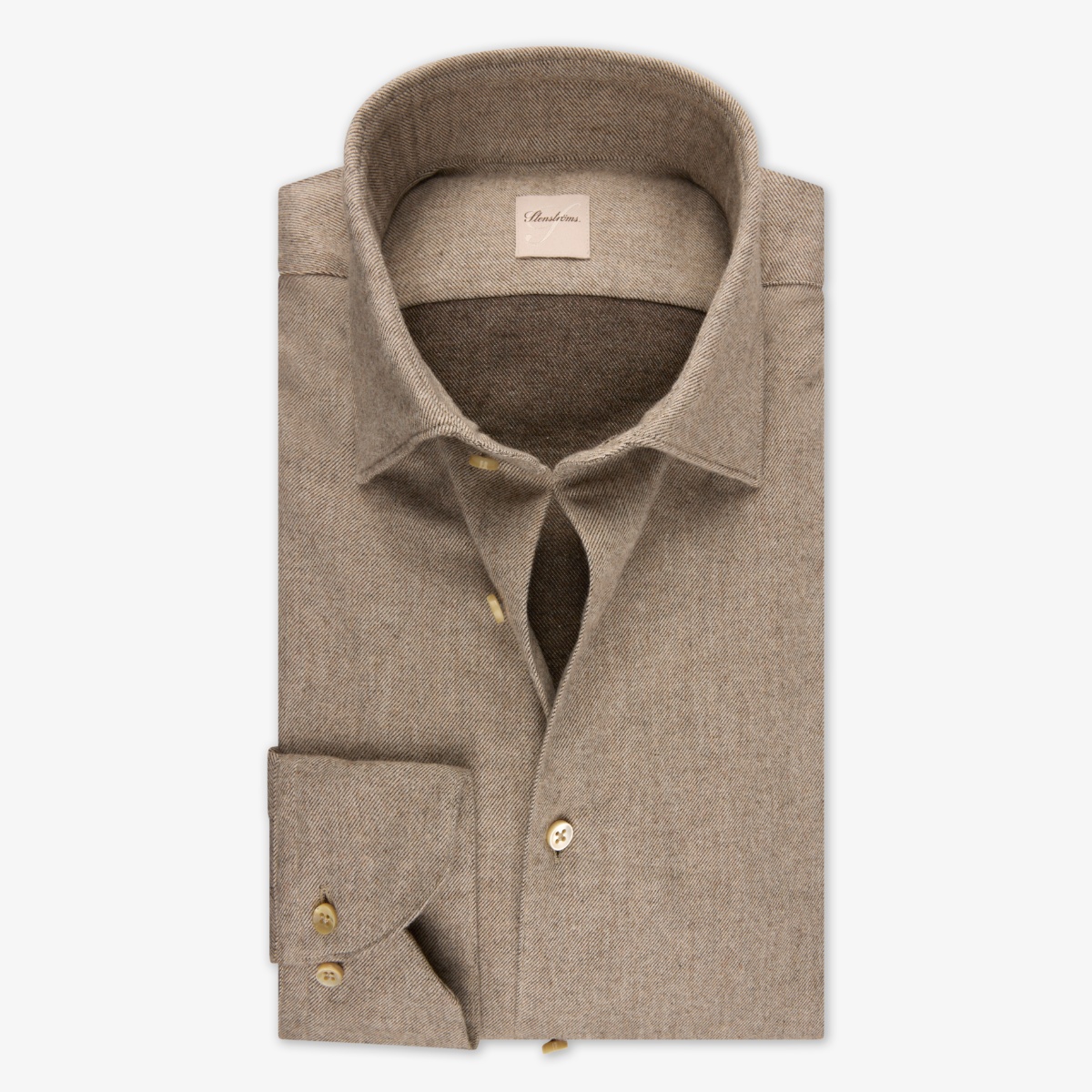 light brown dress shirts Stenströms Slim Fit Flannel Twill Shirt up look