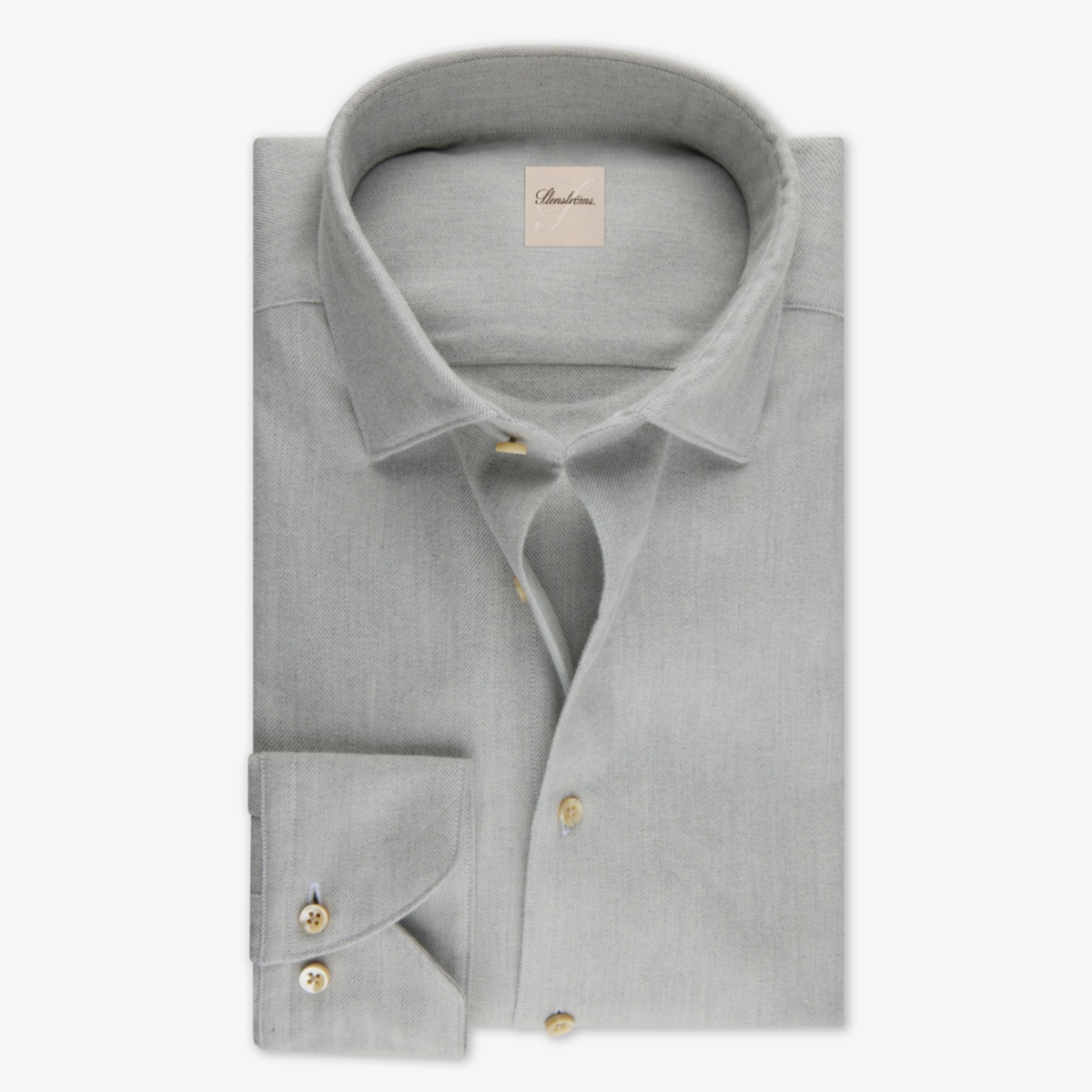 Stenströms light grey slim fit flannel twill shirt