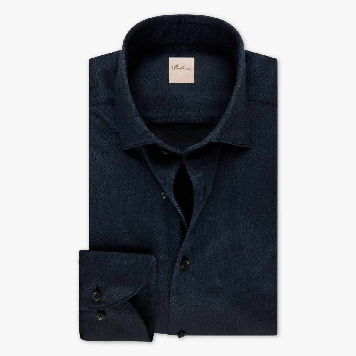 Stenströms navy slim fit flannel twill shirt