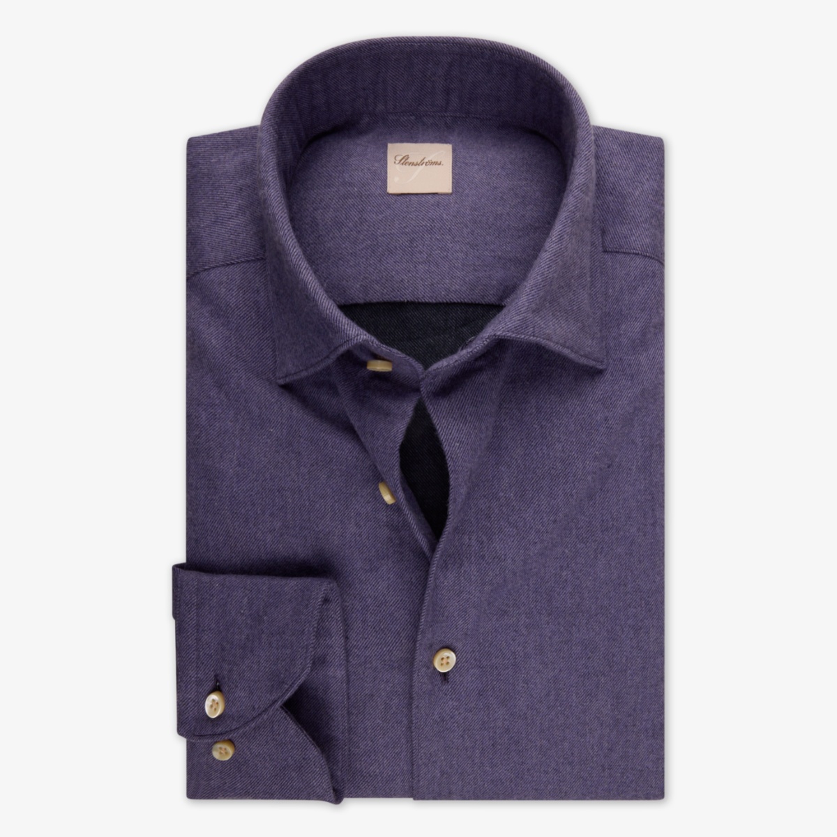 Stenströms purple slim fit flannel twill shirt