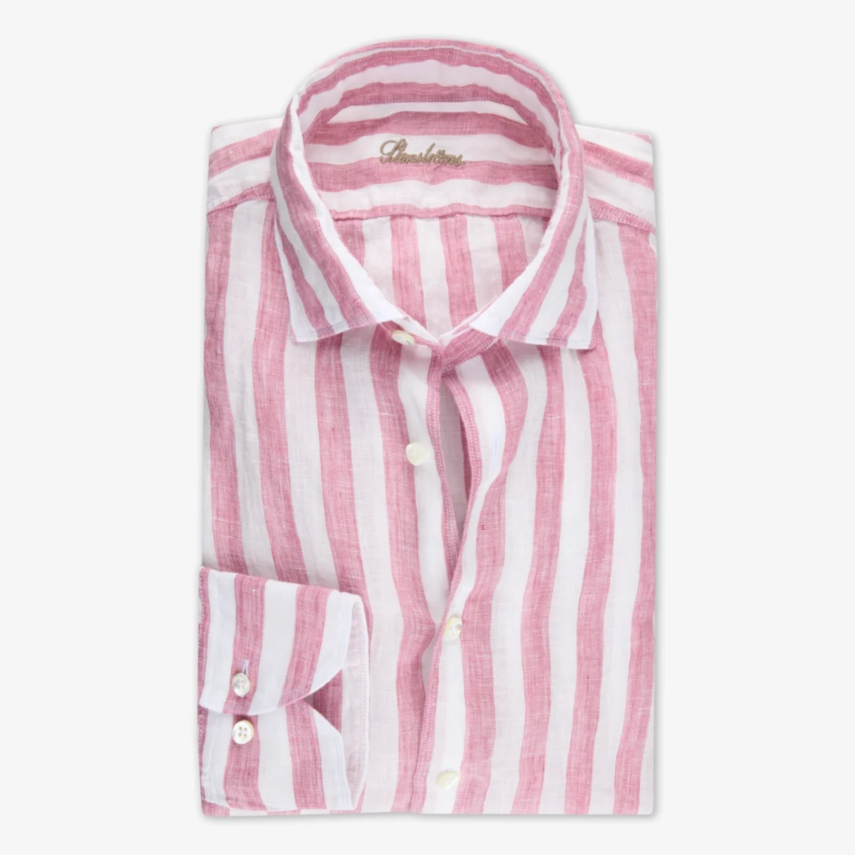 Stenströms red slim fit bold striped linen shirt