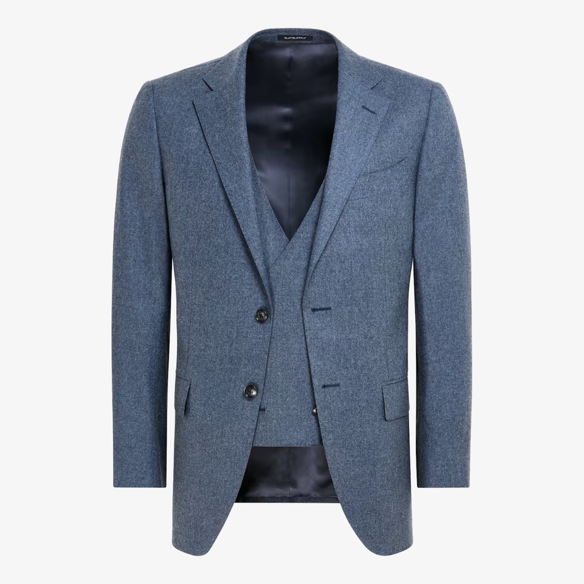 Suitsupply blue three piece tailored fit Lazio suit jacket