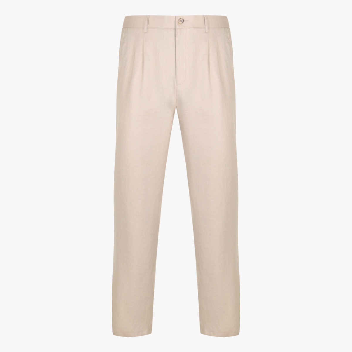 BML beige regular fit pleated linen twill trousers