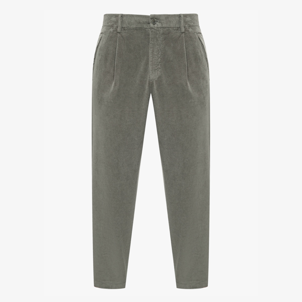 BML sage green regular fit pleated corduroy trousers