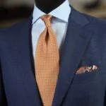 Serà Fine Silk Barolo Leather oranžinė ir mėlyna šilkinė švarko nosinaitė