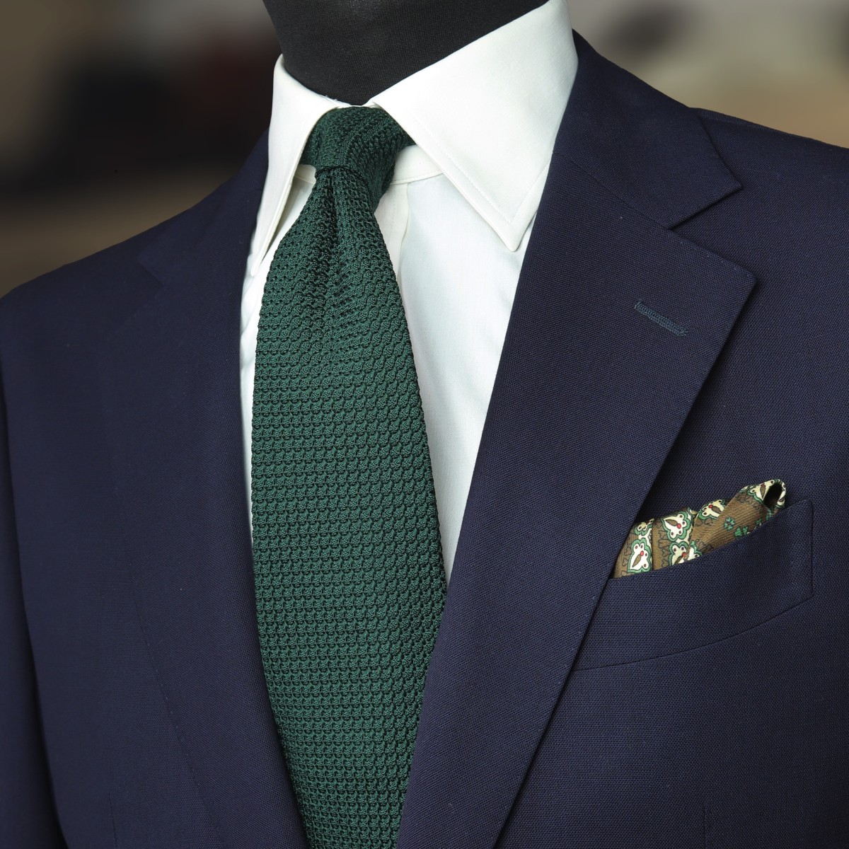 Shibumi Firenze žalias šilkinis grenadino kaklaraištis