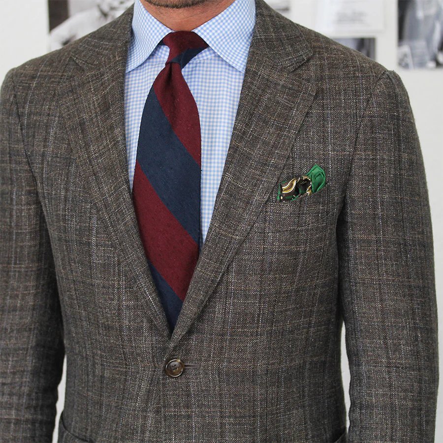 Shibumi Firenze mėlynas ir raudonas dryžuotas shantung šilko kaklaraištis