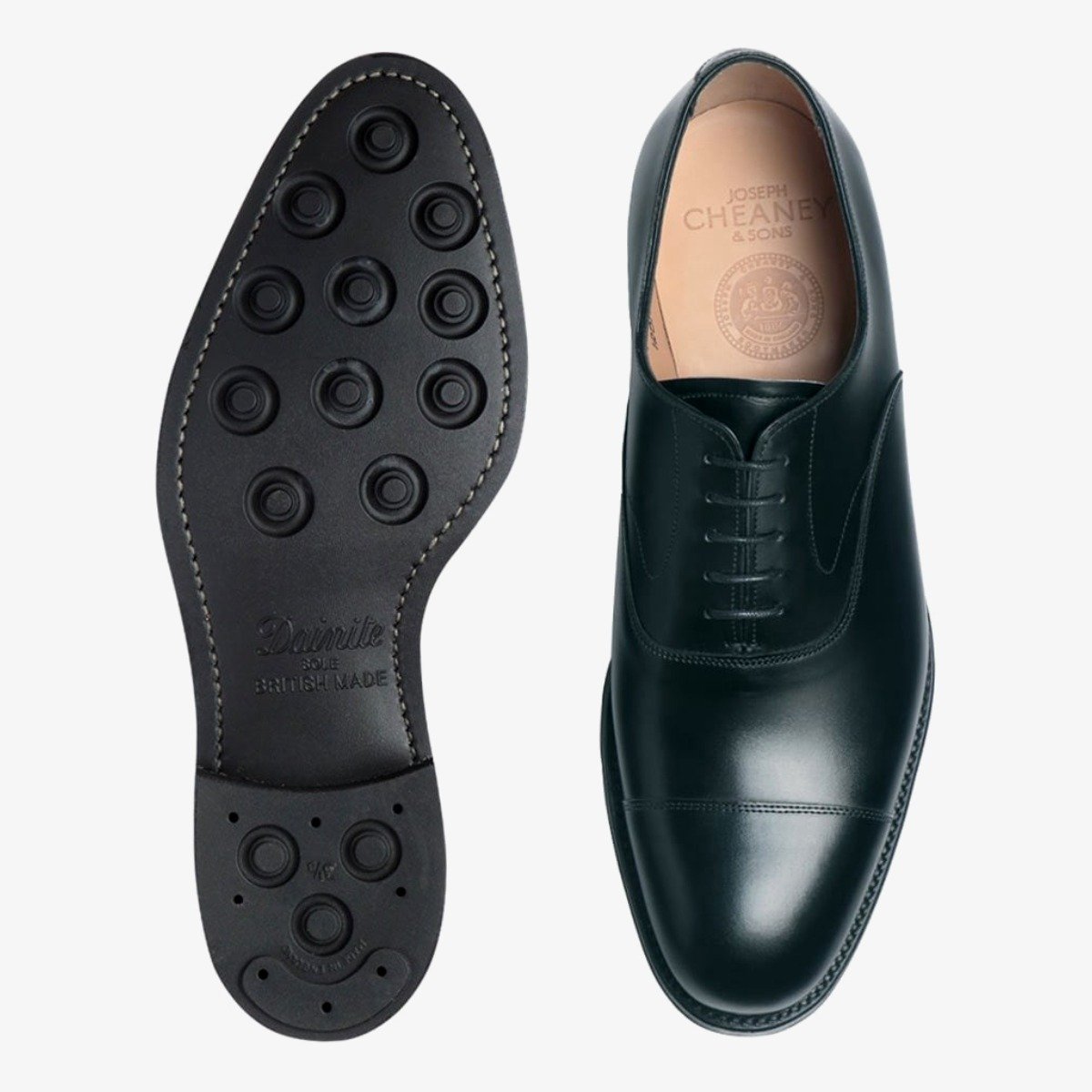 Cheaney Alfred black toe cap men's oxford shoes - rubber soles
