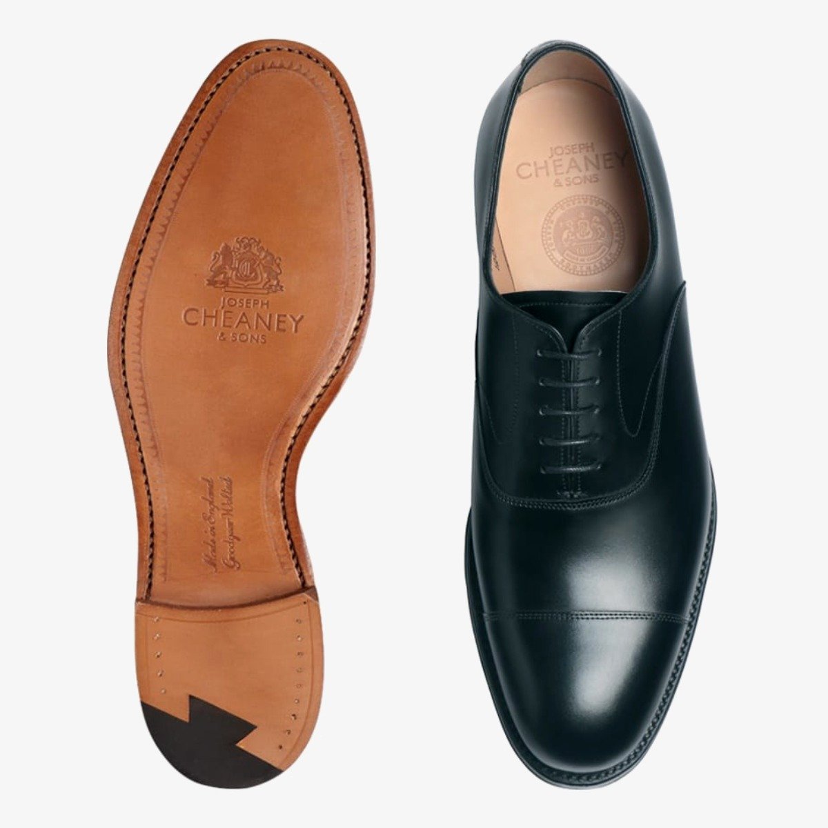 Cheaney Alfred black toe cap oxford shoes
