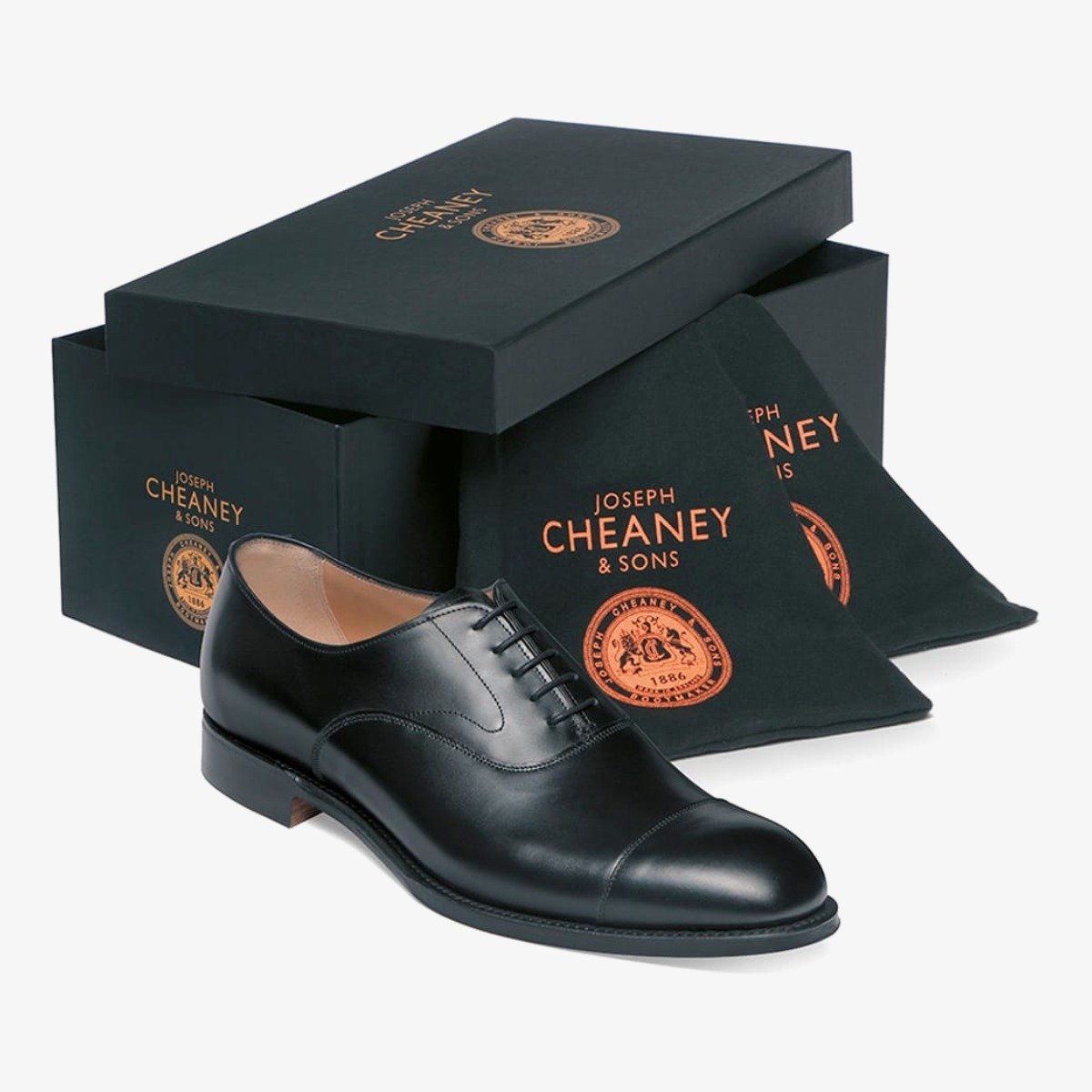 Cheaney Alfred black toe cap oxford shoes - Rubber soles