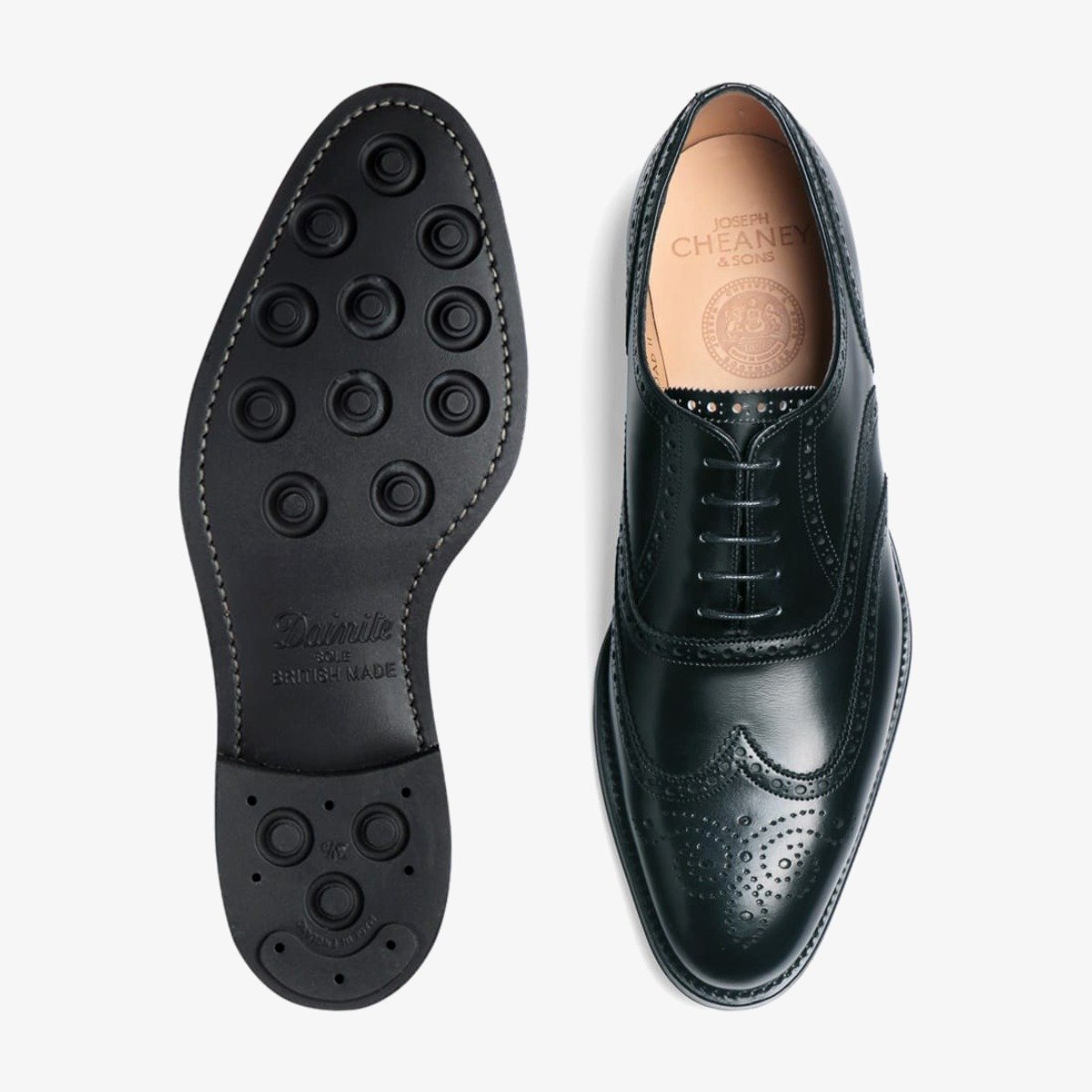Cheaney Broad II black brogue men's oxford shoes - rubber soles